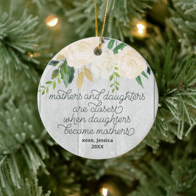 Mutter und Tochter Personalisiert rustikales Blume Keramik Ornament (Baum)