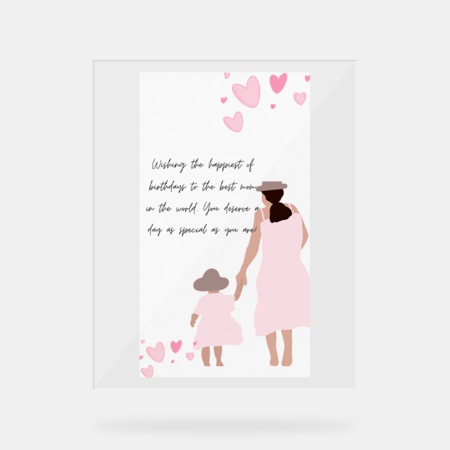 Mutter und Tochter rosa Herzsilhouette Acrylschild (Vorderseite)