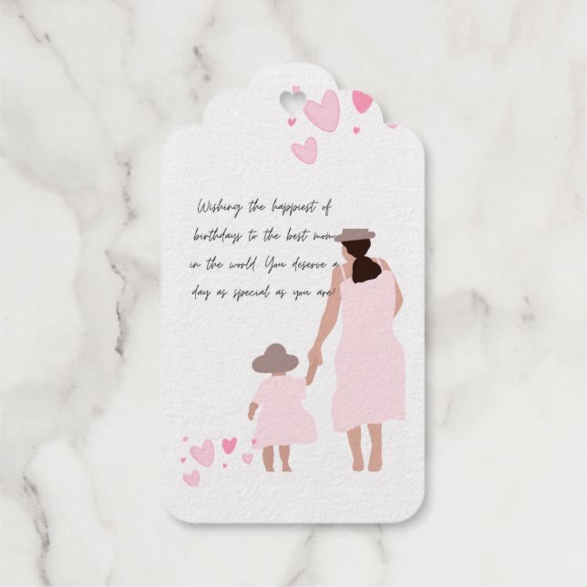 Mutter und Tochter rosa Herzsilhouette Geschenkanhänger (Rückseite)