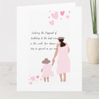 Mutter und Tochter rosa Herzsilhouette Karte