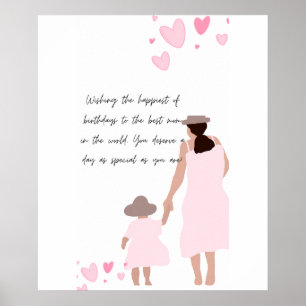 Mutter und Tochter rosa Herzsilhouette Poster