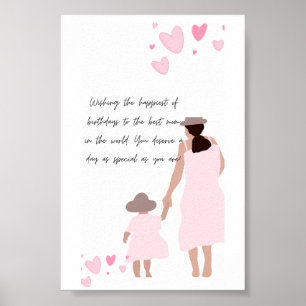 Mutter und Tochter rosa Herzsilhouette Poster
