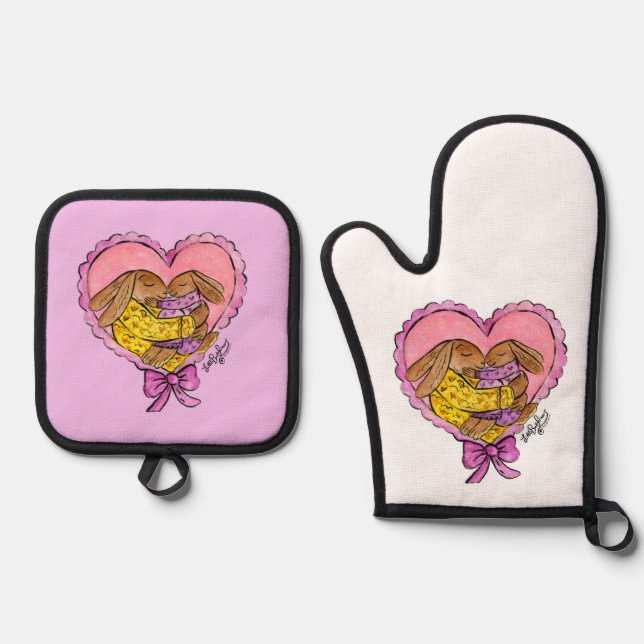 Mutter und Tochter-Schürze Ofenhandschuh & Topflappen-Set (Vorderseite)
