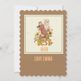 "Mutter und Tochter unter Sonnenblumen in Boho Feiertagskarte