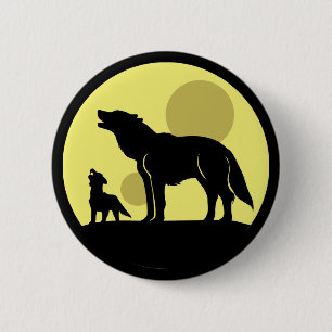 Mutter und Wolf Pup Button