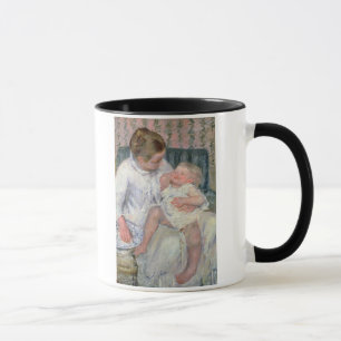 Mutter ungefähr, zum ihres schläfrigen Kindes, Tasse