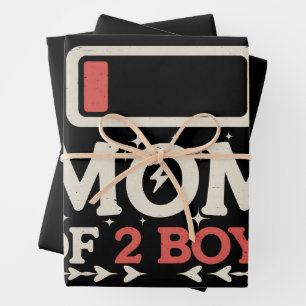 Mutter von 2 Jungen, niedriger Akku, lustiger Mutt Geschenkpapier Set