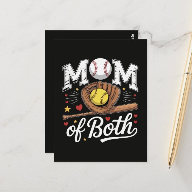 Mutter von beiden Game Day Baseball Softball  Postkarte (Vorderseite/Rückseite Beispiel)