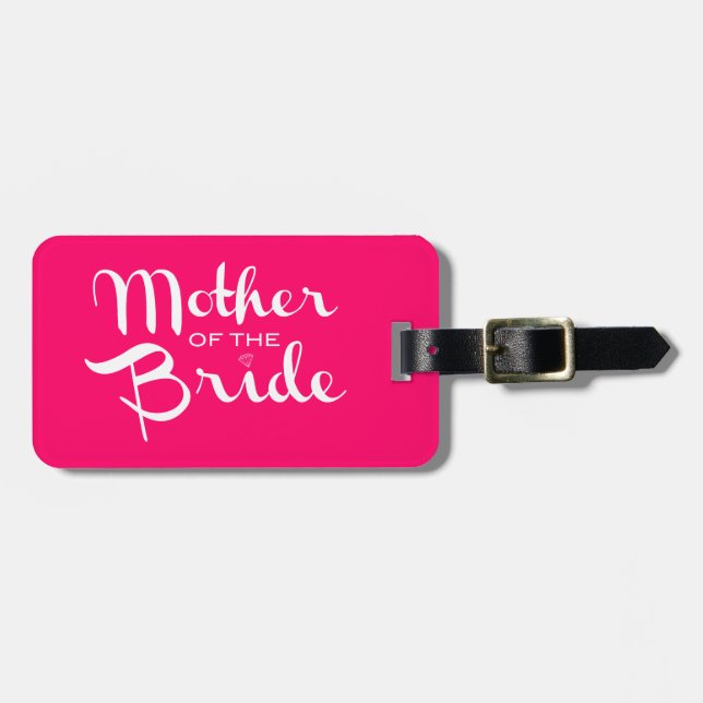 Mutter von Bride Retro Script White auf Hot Pink Gepäckanhänger (Vorderseite horizontal)