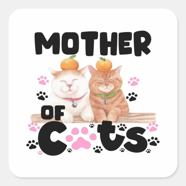 Mutter von Katzen Quadratischer Aufkleber (Vorderseite)