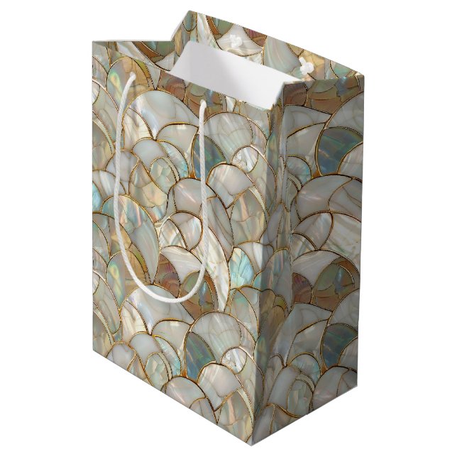 Mutter von Pearl Gold Accent Mosaic Style Mittlere Geschenktüte (Rückseite Schrägansicht)