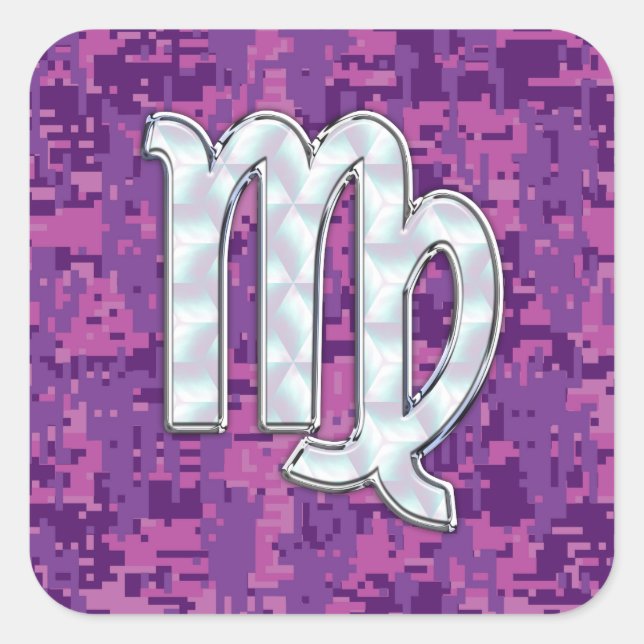 Mutter von Pearl Virgo Zodiac auf Pink Digital Cam Quadratischer Aufkleber (Vorderseite)