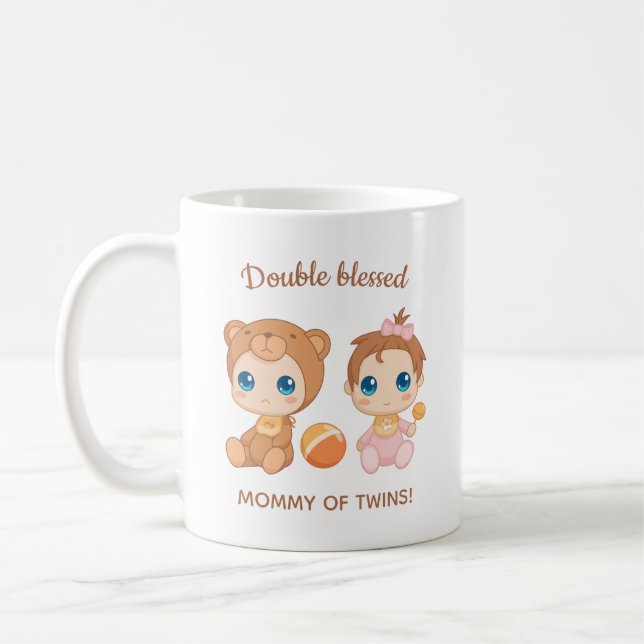 Mutter von Twins Baby Girl Bear Jumpsuit Kaffeetasse (Links)