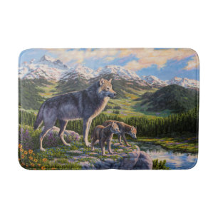 Mutter Wolf & Welpen Bergflusstal Badematte