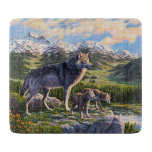Mutter Wolf & Welpen Bergflusstal Schneidebrett