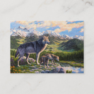 Mutter Wolf & Welpen Bergflusstal Visitenkarte