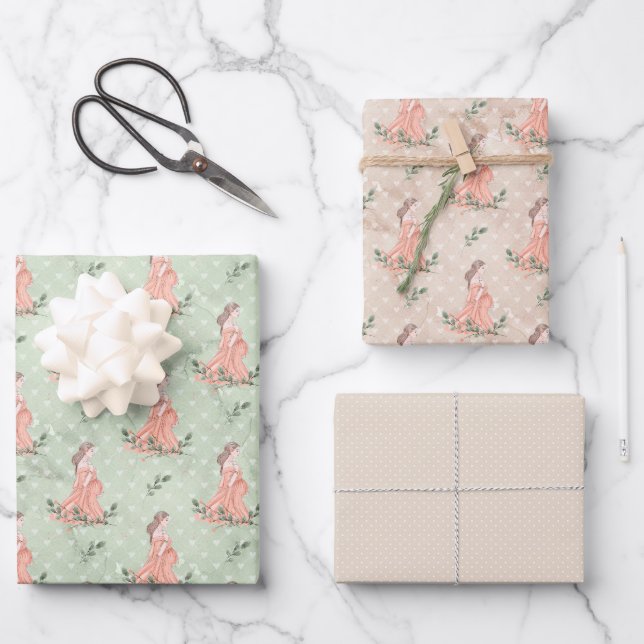 Mutter zu sein schwanger Rosa Grün und Tan Geschenkpapier Set (Vorderseite)
