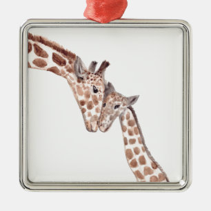 Muttergiraffe mit Baby Ornament Aus Metall