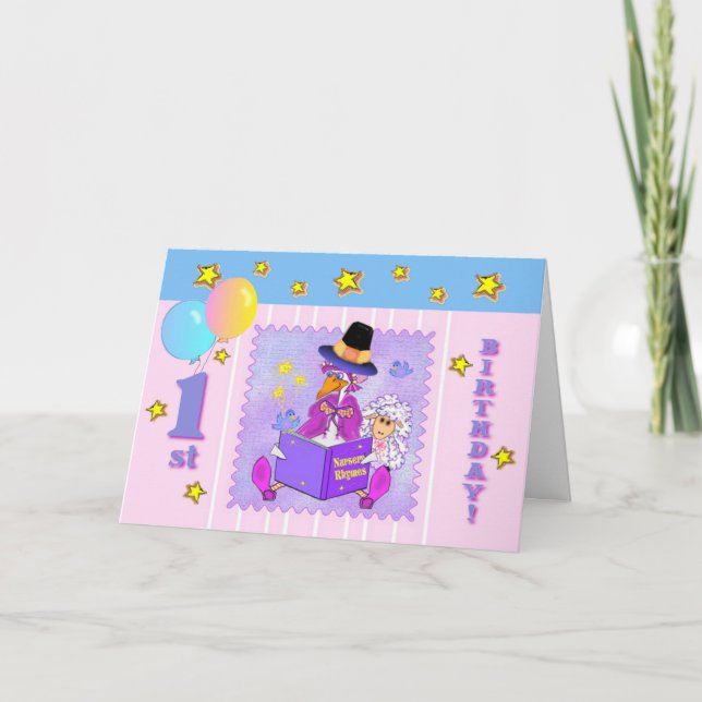 Muttergottes-Kinderzimmer-Rhymes erster Geburtstag Karte (Vorderseite)
