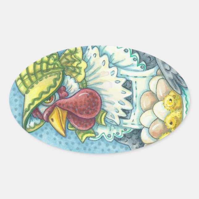 Mutterhen, Eier und Hühner Oval, Blatt Ovaler Aufkleber (Vorderseite)