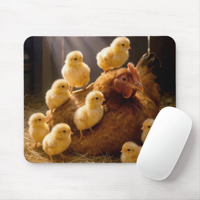 Mutterhenne mit Küken in der Scheune Mousepad (Mit Mouse)