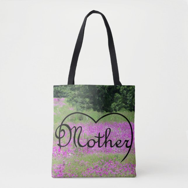 Mutterherz auf rosa Wildblumen Tasche (Vorderseite)