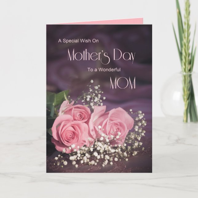 Mutterkarte für Mutter mit drei rosa Rosen Karte (Vorderseite)