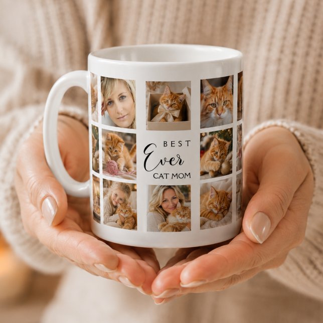 Mutterkatze Mama Foto-Collage weiß schwarz Kaffeetasse (Von Creator hochgeladen)