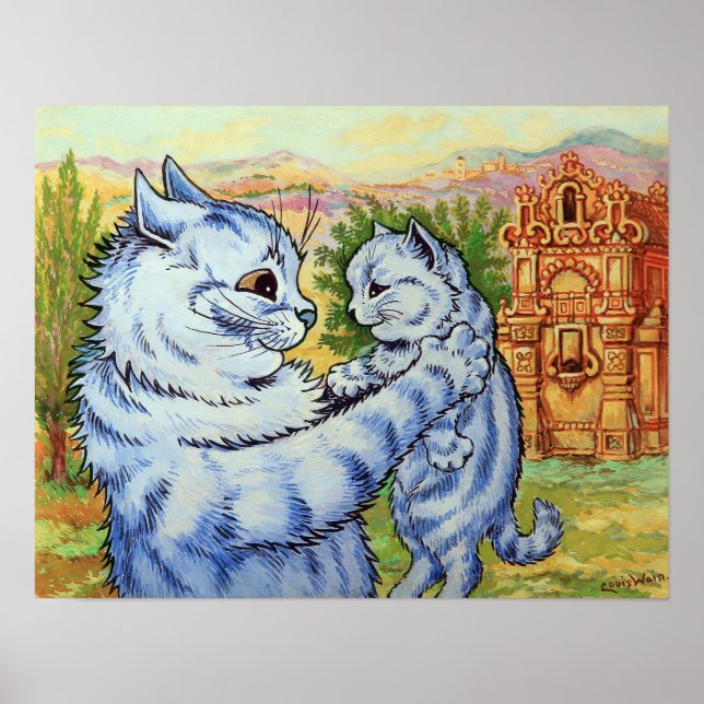 Mutterkatze nimmt Kitzchen auf, Louis Wain Poster (Vorne)