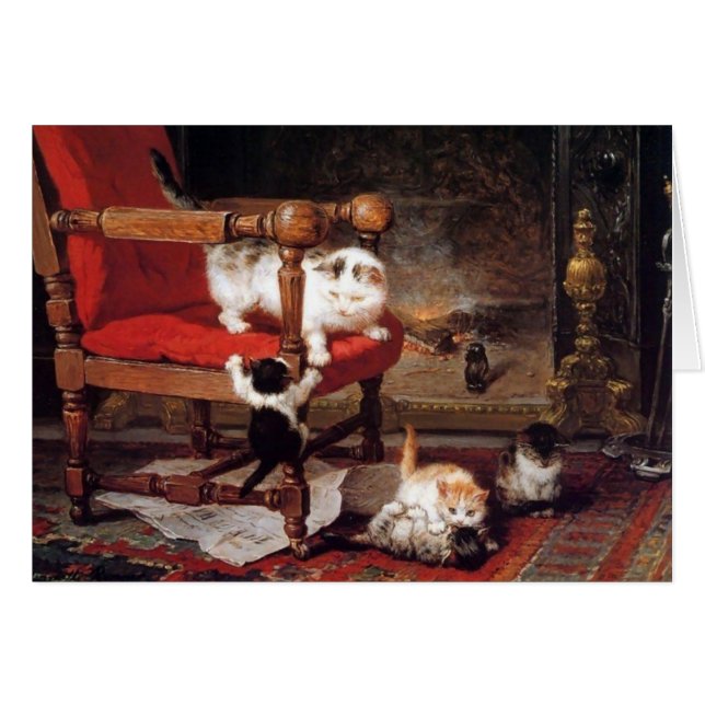 MUTTERKATZE SPIELT MIT KÄTZCHEN Muttertag (Vorderseite (Horizontal))