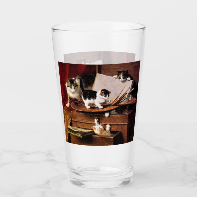 Mutterkatze und Kätzchen am Tisch Glas (Vorderseite)