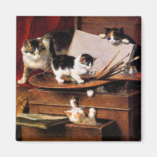 Mutterkatze und Kätzchen am Tisch Magnet