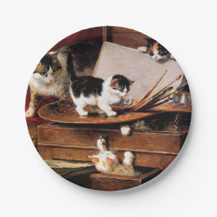 Mutterkatze und Kätzchen am Tisch Pappteller