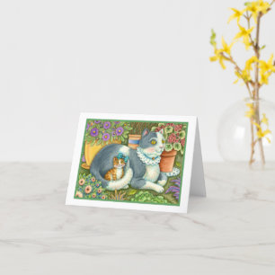 MUTTERKATZE UND KÄTZCHEN, TOPFBLUMEN, SCHLEIFEN &  KARTE