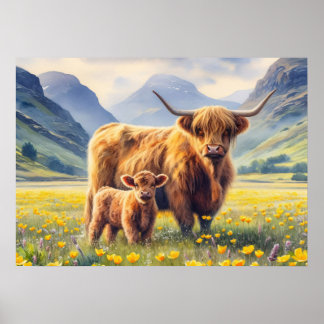 Mutterkuh und Kalb-Buttercups Poster