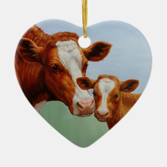 Mutterkühe und Niedliches Kalb Keramik Ornament (Vorne)
