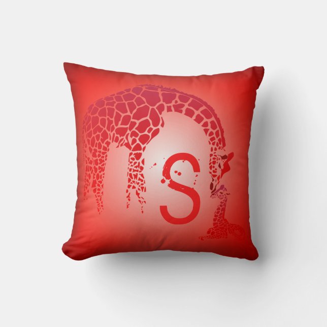 Mutterliches und Niedliches Baby-Giraffe Monogramm Kissen (Vorderseite)
