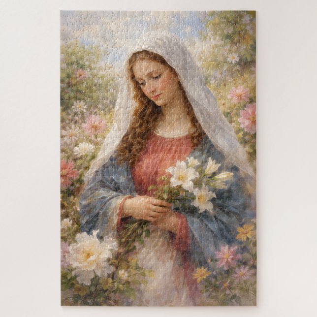 Muttermaria Floral Aquarell Gnade Hingabe Geschenk (Vertikal)