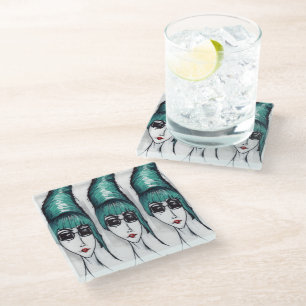 Muttermonster Aquamarin Beehive Zeichne Originalku Glasuntersetzer