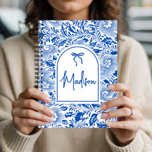 Mutterschaft   Brautjungfer   Blaues Toile Blumen  Notizbuch