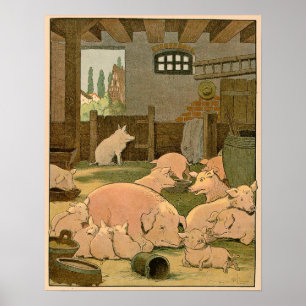 Mutterschweine und Baby-Ferkel im Betrieb Poster