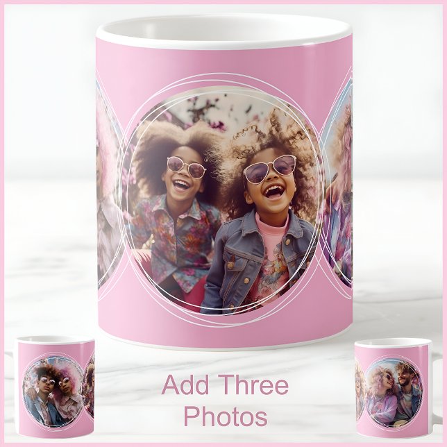 Muttertag 3 Foto Custom Personalisiert Pink C90 Kaffeetasse (Von Creator hochgeladen)
