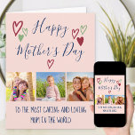 Muttertag 3 Foto Whimsical Hearts Typografie Karte<br><div class="desc">Erstellen Sie Ihre eigene Mother's Day Card mit 3 Ihrer Lieblings-Fotos. Das Design hat die Typografie handschriftlich mit Liebe Herzdoodles dekoriert. Die Fotovorlage zeigt Ihre Bilder im quadratischen / instagram Format in einer einfachen Foto Streifen Collage. Die Farben und Grüße, innen und außen, sind vollständig editierbar und Sie können wählen,...</div>