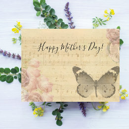 Muttertag alte Noten Rosen Schmetterling Postkarte