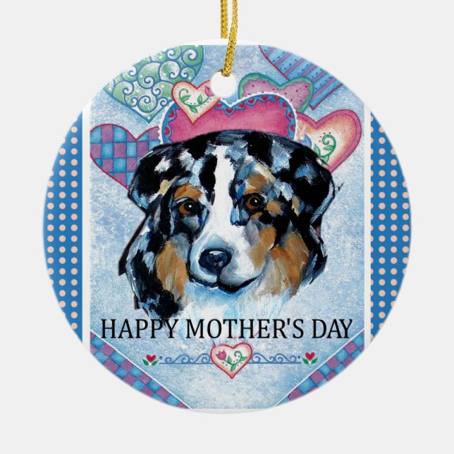 MUTTERTAG AUSTRALIAN SHEPHERD KERAMIK ORNAMENT (Vorne)