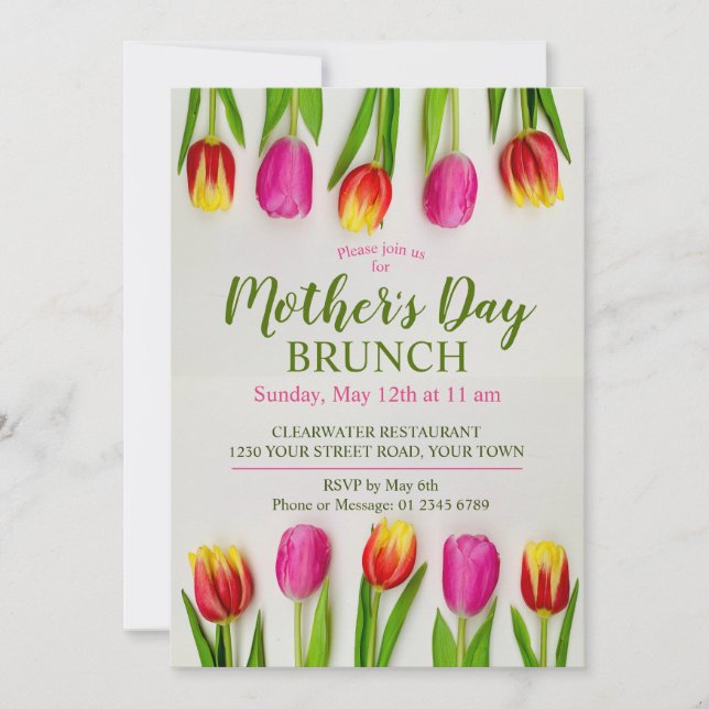 Muttertag Brunch Tulip Floral Einladung (Vorderseite)