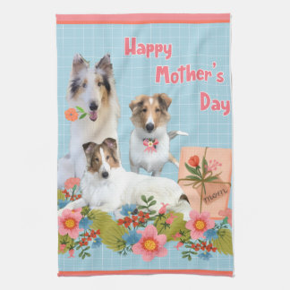 Muttertag Collies und Blumen Geschirrtuch