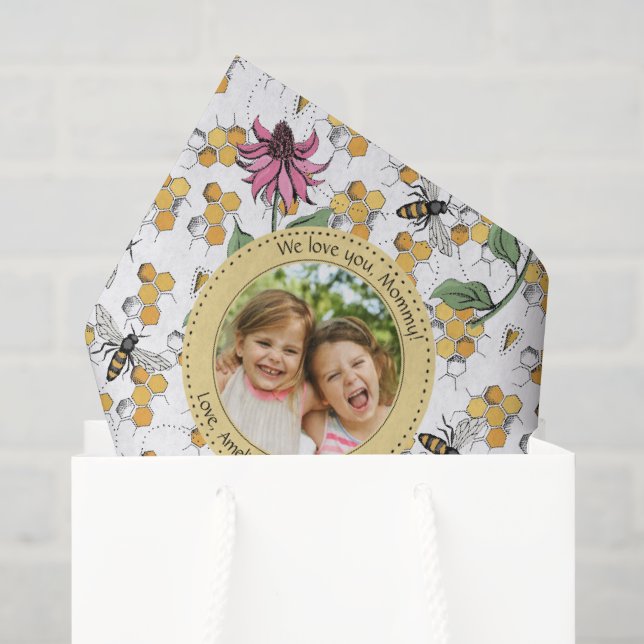 Muttertag Custom Kids Foto Royal Queen Bee Seidenpapier (Geschenk Tasche)