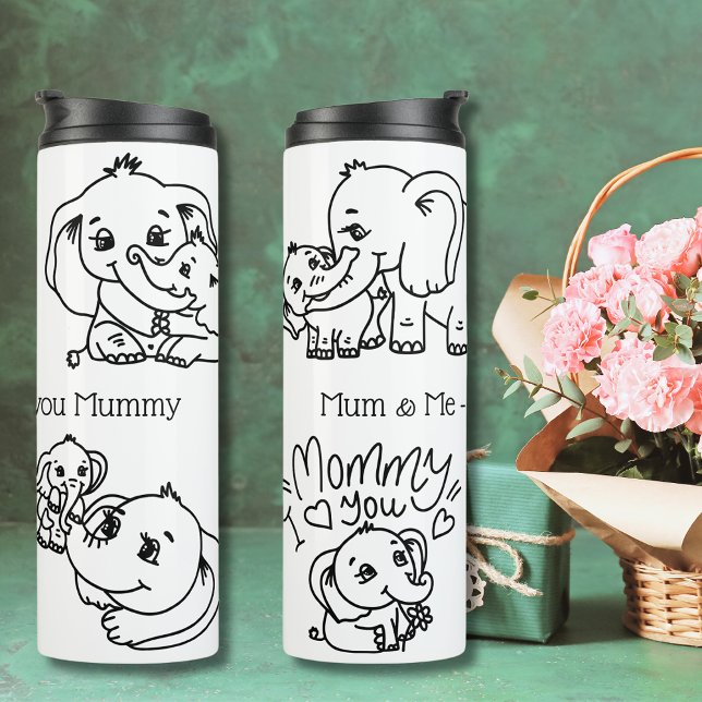 Muttertag der Elefanten personalisiert Thermosbecher (Elephant Mum & Me Mother's Day personalized Thermal Tumbler)