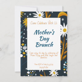 Muttertag Einladung - Dunkelblau mit Blume